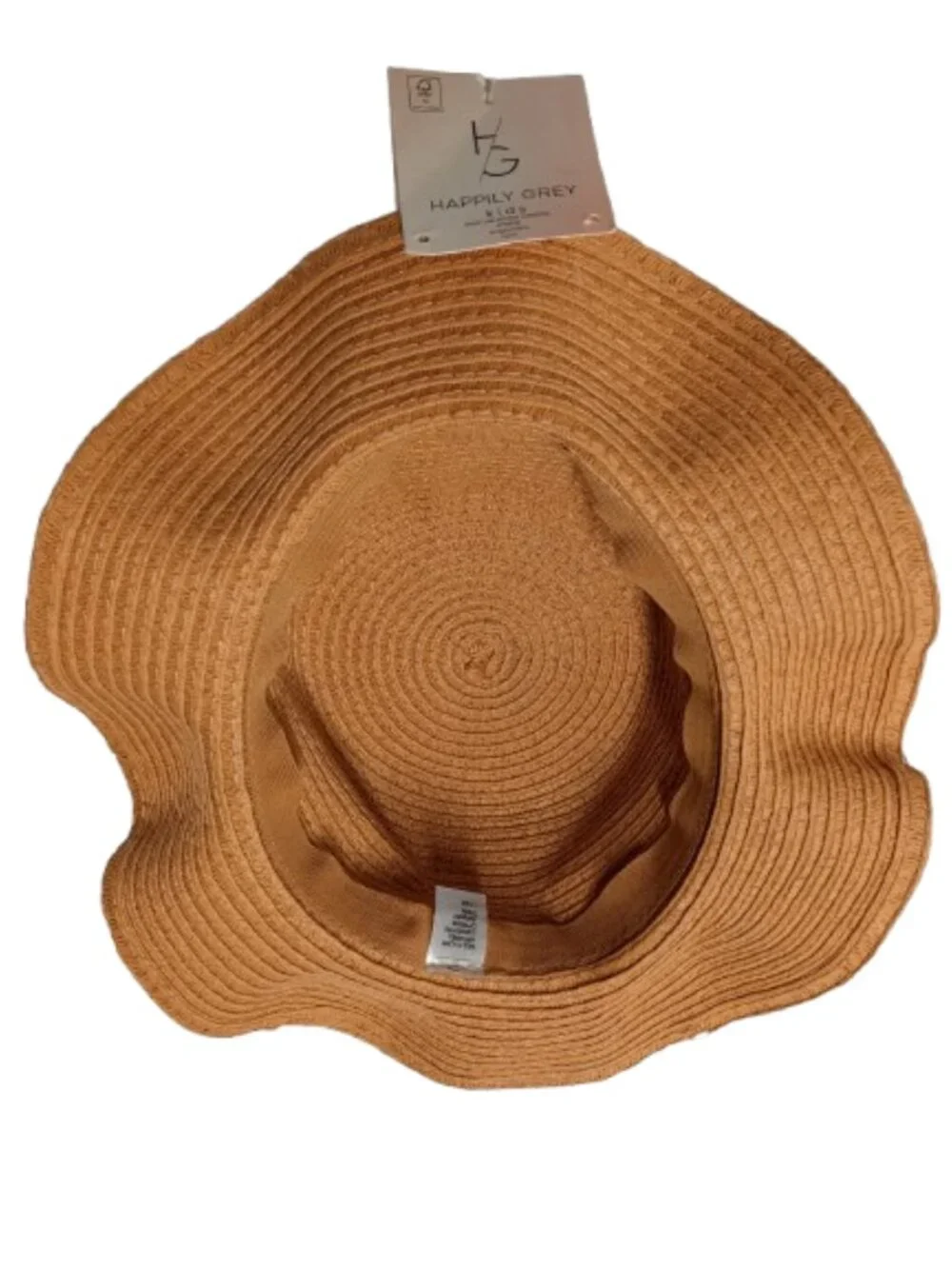 Happily Grey Girls Straw Sun Hat with White and Cream Bow One Size NWT